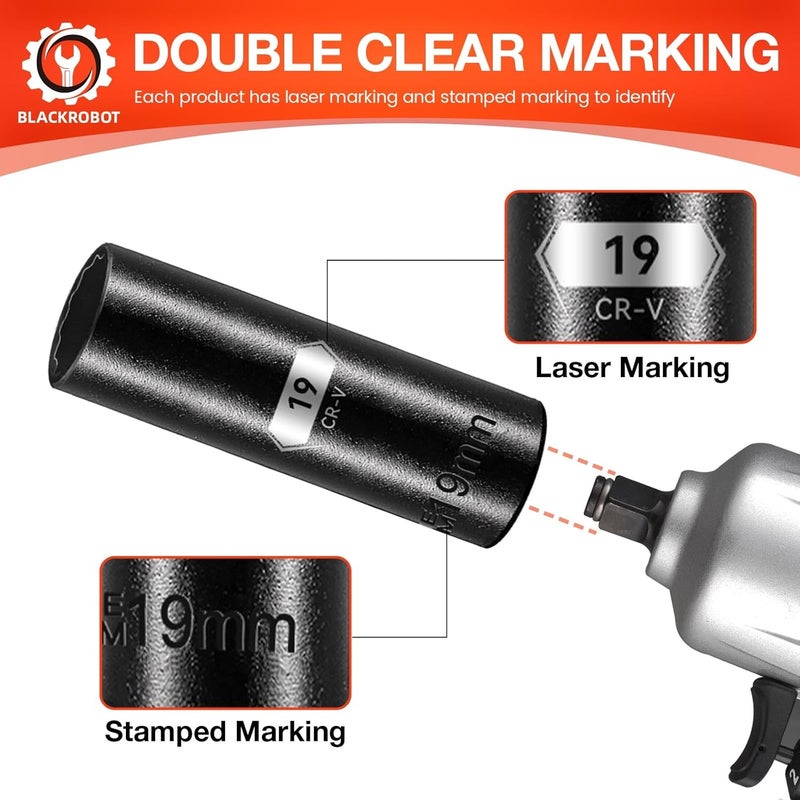 BLACKROBOT 19 mm 12-Point Deep Impact Socket, 1/2 Inch Drive, Metric, Cr-V Steel With Black Manganese Phosphate Coating - Image 4